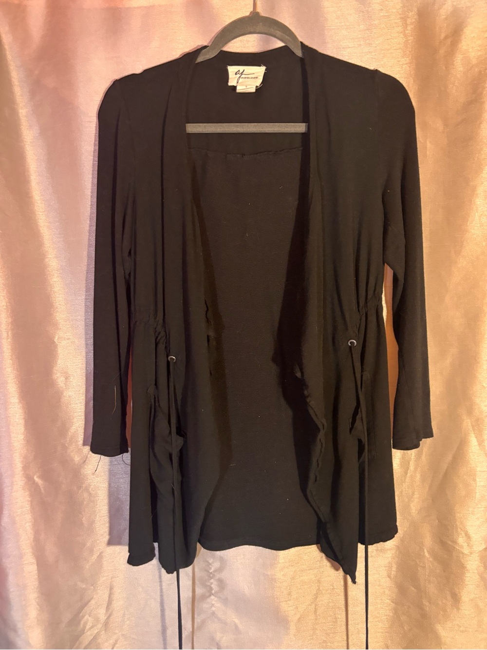 Andrea Jovine Black Open-Front Drawstring Cardigan